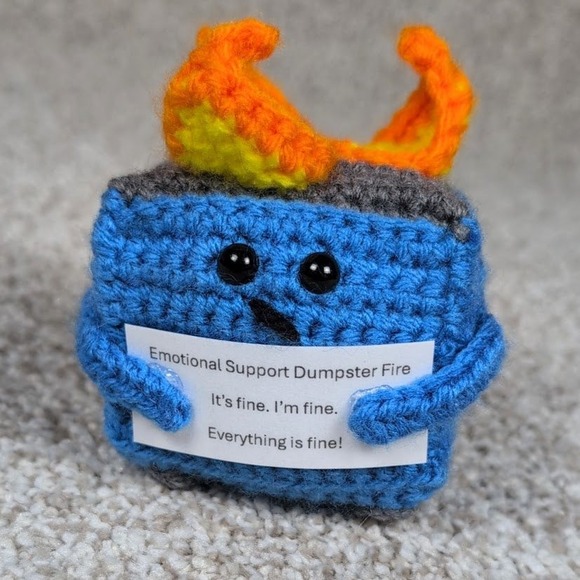 Hand Crafted Other - Blue Emotional Support Dumpster Fire Plush Toy Funny Novelty Gift Desk Buddy